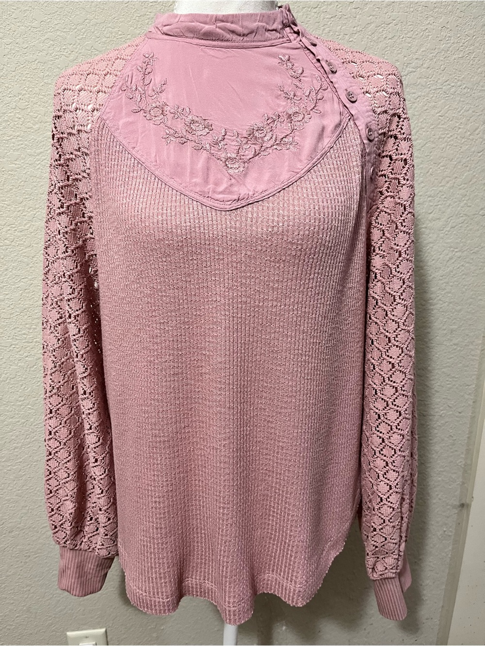 Free People Sweetest Thing Waffle Knit Thermal Top Pink Blush Excellent Conditio